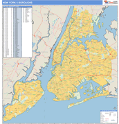 New York 5 Boroughs Metro Area Digital Map Basic Style